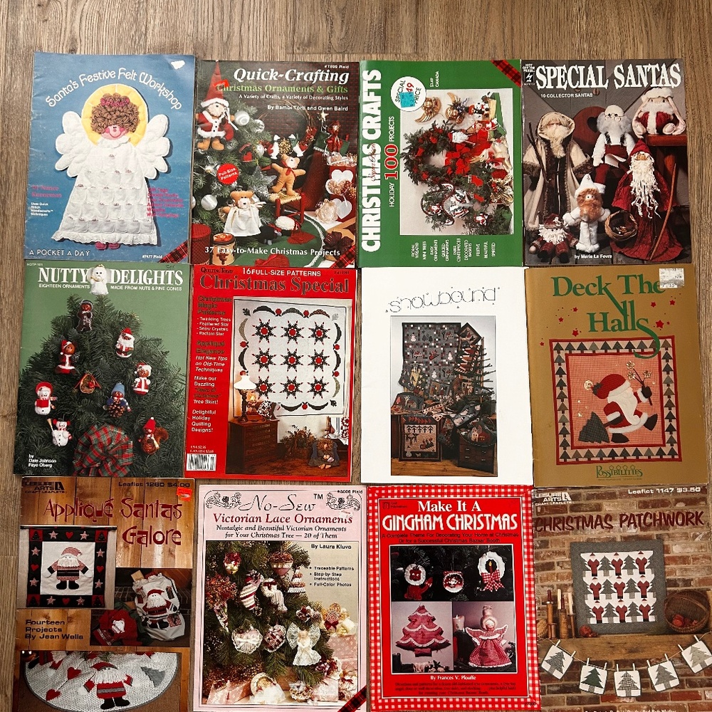 12 Vintage 80's Christmas Craft & Quilting Books Patterns Santas Ornaments +++